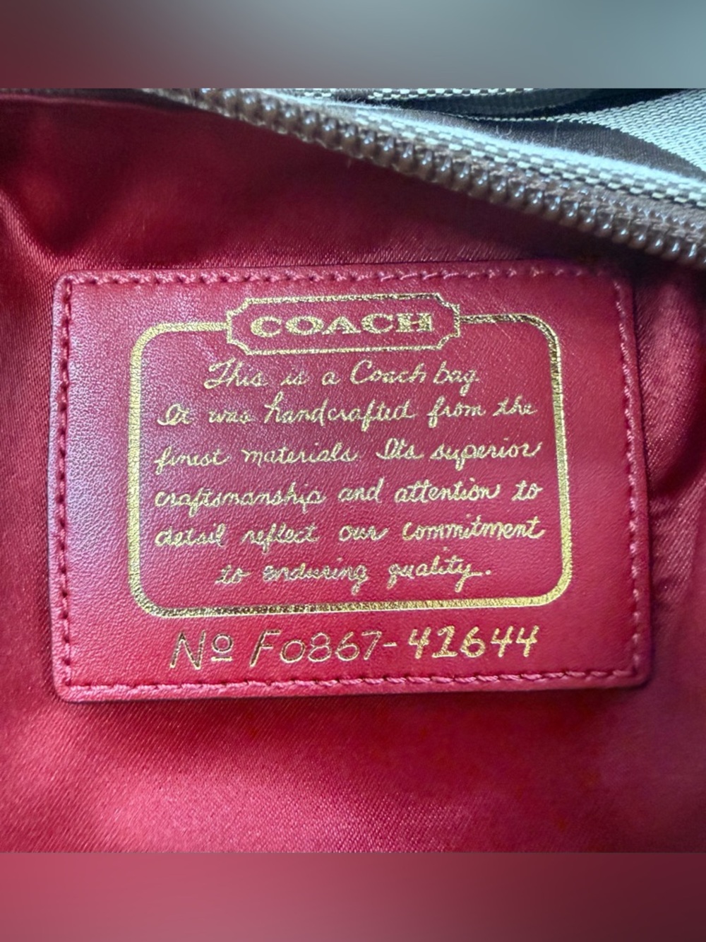 NWT Coach Signature Brown Canvas Crossbody Burgundy Red Stripe Leather Bag - Picture 6 of 8